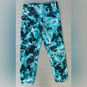 Calvin Klein Performance Leggings XS Teal Black Abstract Print Ruched Capri